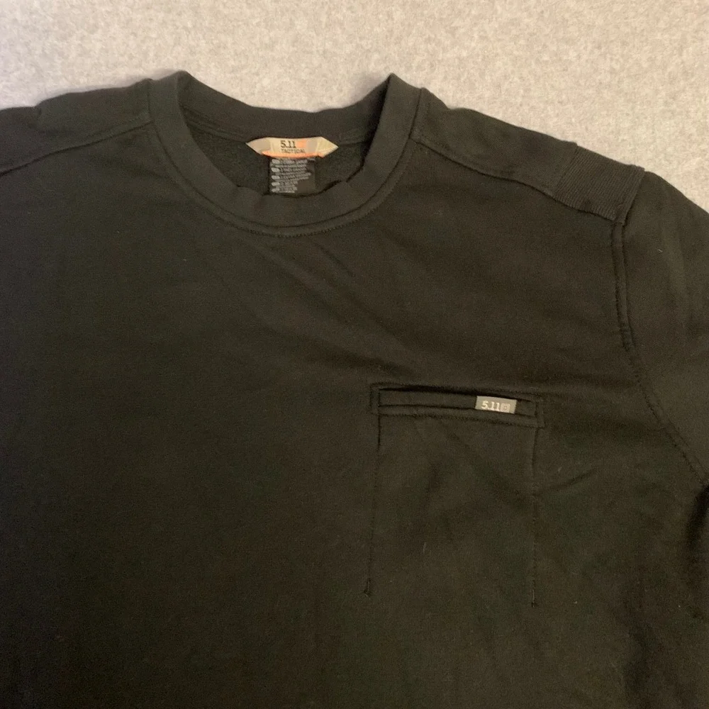 5.11 Tactical Sweatshirt Mens‎ 2XL Black Chest Pocket Crewneck Fleece Lined